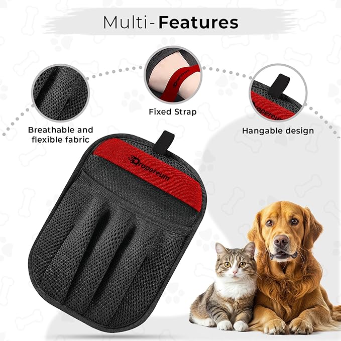 Pet Hair Removal Glove for Cats & Dogs, Upgraded Five-Finger Electrostatic Pet Hair Gloves, Reusable Magic Brush Pet Hair Remover Tool for Laundry, Car Seat, Couch, Carpet (Black 1PC)