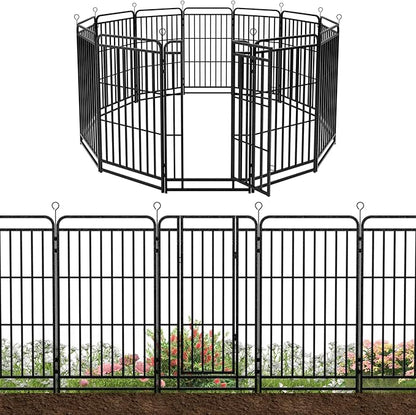 16 Panels No Dig Garden Fence 36 ft(L) X 47 in(H) Animal Barrier for Yard, Patio, Garden Borders, Outdoor Decorative Fencing with Thick Pipe Metal Panels