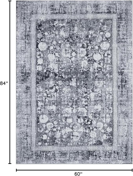 Area Rug 5×7, Vintage Boho Rug,Ultra-Soft Low Pile, Washable, Non Slip,Stain Resistant Printed Carpet for Living Room Bedrooms Playroom Office Kitchen, Stone/Grey