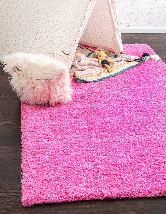 Unique Loom Solid Shag Collection Area Rug (6' 1" x 9' Rectangle, Taffy Pink)