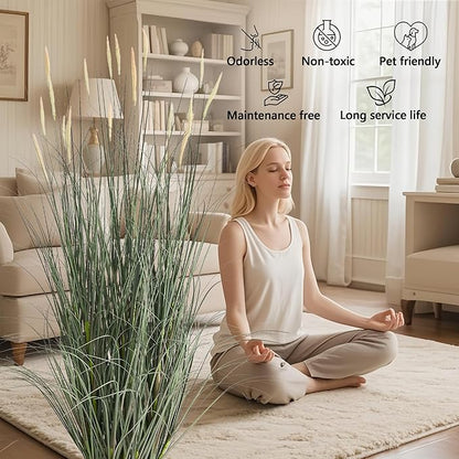 Faux 4ft 2-Pack Horsetail Reed Grass with Pink Spikes, 48in Tall Indoor Outdoor Fake Grass in Pot, Home Office Decorative Artificial Plant & Greenery, Wedding Decor Green Bristlegrass
