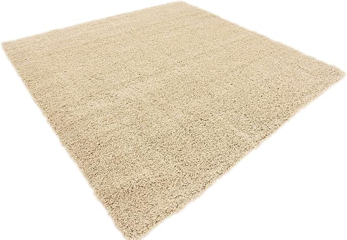 Unique Loom Solid Shag Collection Area Rug (7' 10" Square, Taupe)