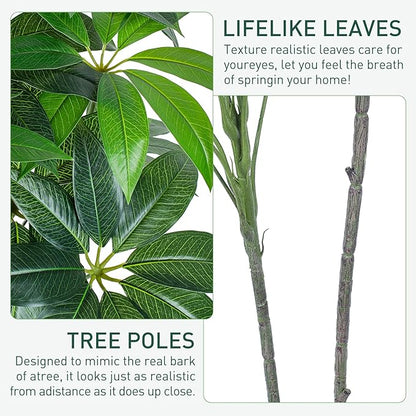 Artificial Fortune Tree - 5 FT Fake Tree with White Planter - Large Faux Plants Indoor Outdoor - Artificial Plants Indoor pots for Home Office Living Room Decor
