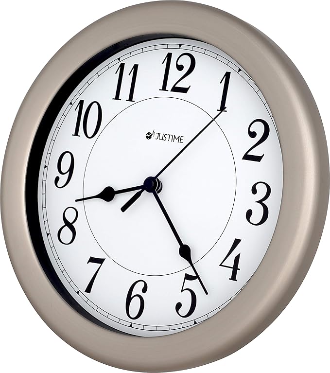 JUSTIME 8.5 inch Water Resistant Wall Clock for Bathroom Clock for Wall Decor Small Space Kitchen Clocks Office Boat RV Silent Wall Clock Non Ticking