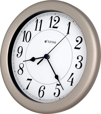 JUSTIME 8.5 inch Water Resistant Wall Clock for Bathroom Clock for Wall Decor Small Space Kitchen Clocks Office Boat RV Silent Wall Clock Non Ticking
