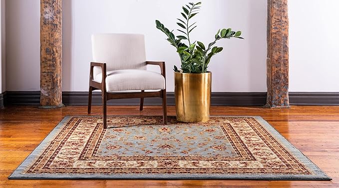 Rugs.com Aditi Collection Rug – 7' 10 Square Light Blue Low Rug Perfect for Living Rooms, Kitchens, Entryways