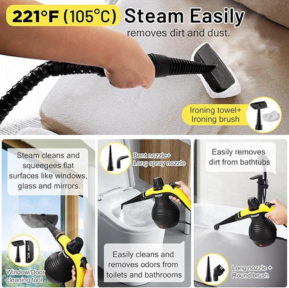 Handheld Steam Cleaner, Steamer for Cleaning, Multipurpose Portable Steam Cleaners for Home Use with Safety Lock and 10 Accessory Kit to Remove Grime, Grease, and More, Save Time and Effort