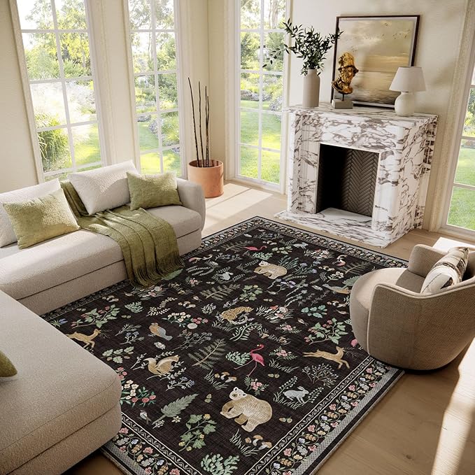 6x9 Area Rugs for Living Room: Washable Rug Vintage Rugs Stain Resistant Non Slip Low Pile Soft Lightweight Carpet for Bedroom Kitchen Dining Room Farmhouse Nursery Kids Room Home Office