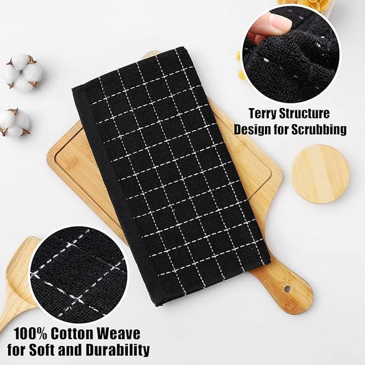 Homaxy 100% Cotton Terry Kitchen Dish Cloths, Ultra Soft and Absorbent Dish Towels for Kitchen, Suitable for Drying and Washing Dishes, 6 Pack, 12 x 12 Inches, Black