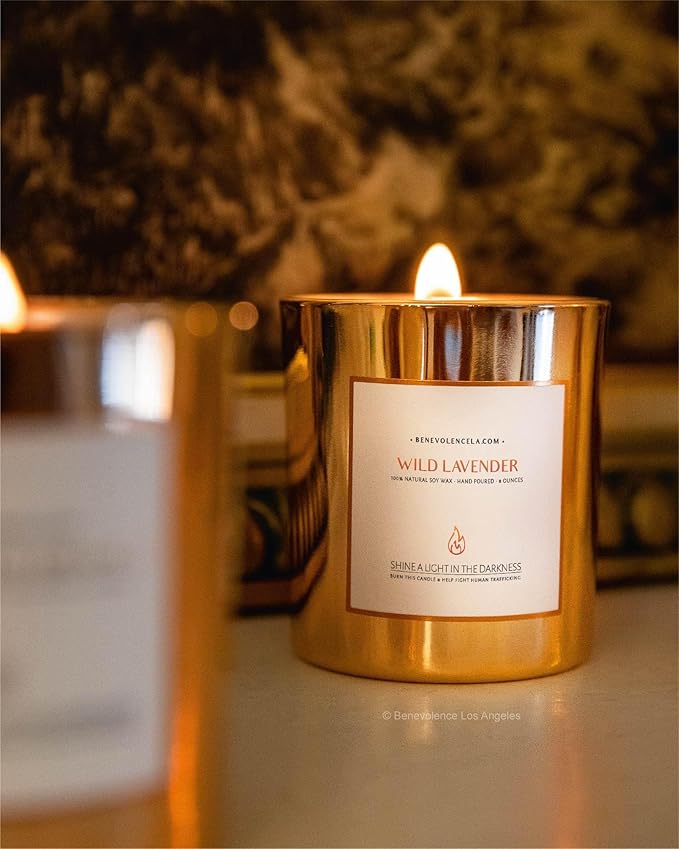 Benevolence LA Wild Lavender Wood Wick Candles | Soy Scented Candles for Home | Gifts for Women and Men | Home Fragrance | Aromatherapy | Shelf Decor, Bathroom Freshener | 8oz, 45 Hour Burn