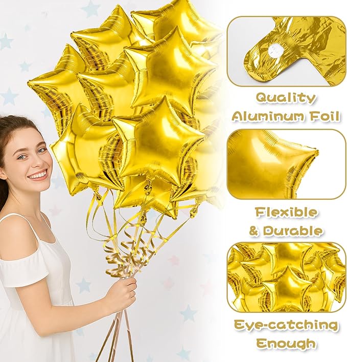 Gold Star Balloons Foil Graduation Mylar Balloons Helium Metallic Balloon 12pcs 18 Inch Gold Birthday Decorations Yellow Room Decor Class of 2025 Party Decorations Baby Shower Anniversary Wedding