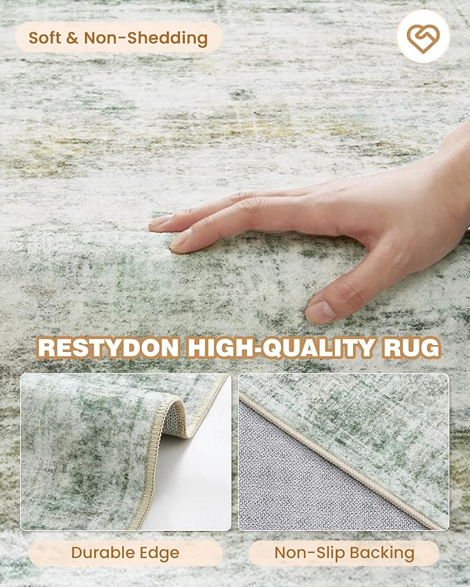 Long Hallway Runner Rug- Carpet Runners for Hallway 12ft, Anti Slip Backing Washable Rug Runner for Entrance, Living Room, Soft Low Pile Mordern Rug Runner(2'x12', Green/Yellow/Ivory)