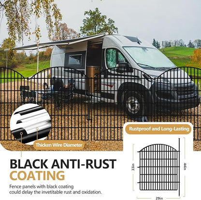 16 Panels Decorative Garden Fence with Lock, 33in (H) x 38.67ft (L) No Dig Dog Animal Barrier for Outdoor Yard, Rustproof Ground Stakes Metal Fencing for Yard, Patio, Flower Bed