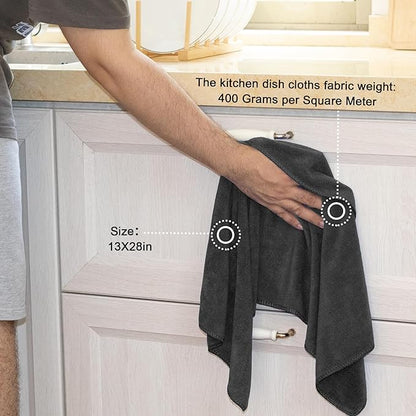 kimteny 13x28 Inches Kitchen Cloth Dish Towels, 400 GSM Premium Dishcloths, Super Absorbent Coral Velvet Microfiber Cleaning Cloths, Fast Drying Rags for Washing Dishes (6 Pack, Dark Grey)