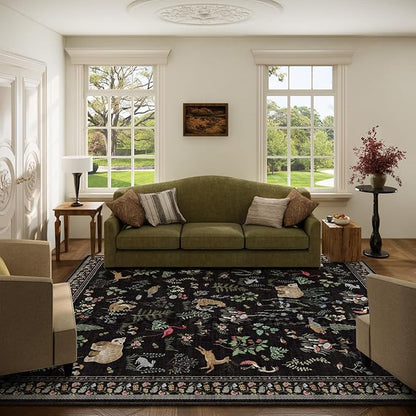 Washable Area Rugs for Living Room: 5x7 Bedroom Rug Vintage Rugs Stain Resistant Non Slip Low Pile Soft Lightweight Indoor Carpet Rug for Kitchen Dining Room Farmhouse Nursery Kids Room Home Office