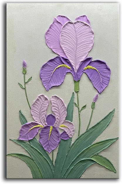 Purple Iris Flowers Textured Wall Art, Original Acrylic Painting, Floral Home Decor