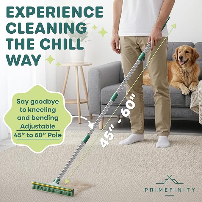 Carpet Rake for Pet Hair Removal, 60” Long Handle – Heavy-Duty Pet Hair Remover for Carpets, Rugs & Mats