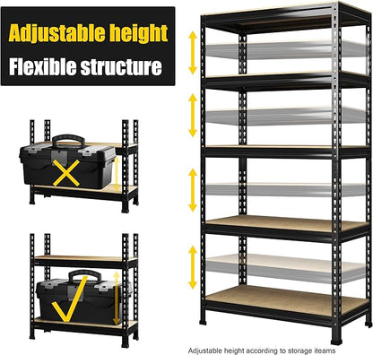 PrimeZone 32"W x 16"D x 63" H Storage Shelves - 2 Pack 5 Tier Adjustable Garage Storage Shelving, Heavy Duty Metal Storage Organizer Utility Rack Shelf Unit for Warehouse Pantry Closet Kitchen, Black