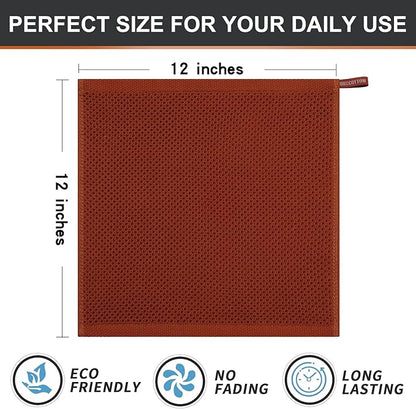 Kitinjoy 100% Cotton Kitchen Dish Cloths, 6 Pack Waffle Weave Dish Towels Ultra Soft Absorbent Quick Drying Dish Rags, 12 X 12 Inches, Rust