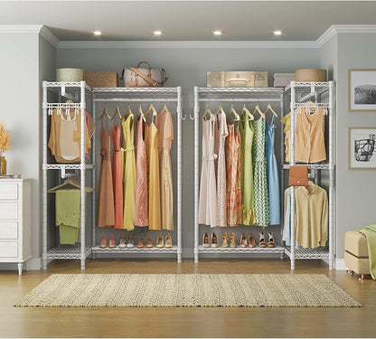 VIPEK L4 Garment Rack L Shaped Clothes Rack for Corner, Freestanding Portable Wardrobe Closet Heavy Duty Clothing Rack with 3 Hanging Rods & 2 Side Hooks, 43.3"Lx29.1"Wx76.4"H, Max Load 810LBS, White