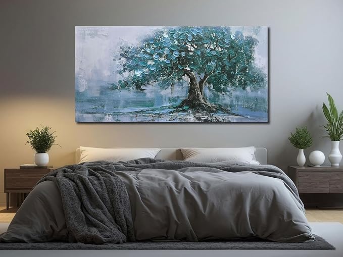 Ardemy Tree Canvas Wall Art for Living Room Large Teal Tree of Life Bedroom Pictures Paintings Wall Decor Artwork for Walls Home Office Dining Room Kitchen, 48"x24"