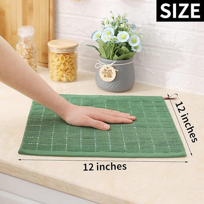 Homaxy 100% Cotton Terry Kitchen Dish Cloths, Ultra Soft and Absorbent Dish Towels for Kitchen, Suitable for Drying and Washing Dishes, 24 Pack, 12 x 12 Inches, Grass Green