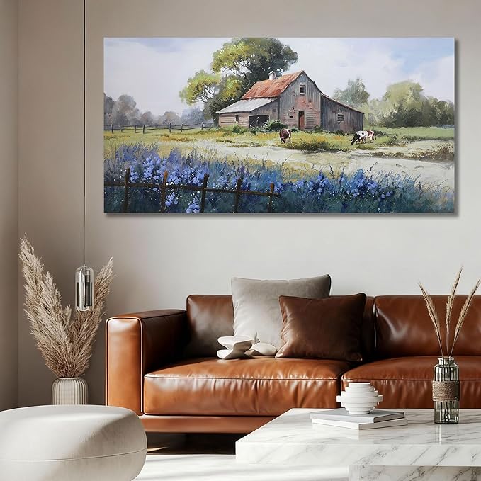 Ardemy Farmhouse Barn Canvas Wall Art for Living Room Large Farm Cow Pictures Paintings Wall Decor Vintage Artwork Bedroom Dining Room Home Office,48"x24"