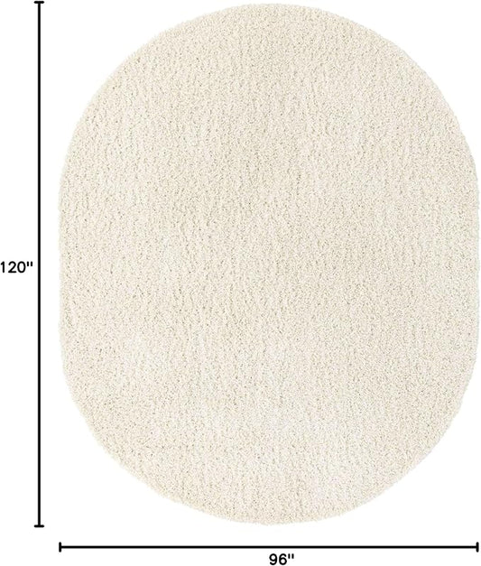 Unique Loom Solid Shag Collection Area Rug (8' x 10' Oval, Snow White)