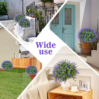 LAFORMO Artificial Lavender Topiary Ball Trees with Ground Spike, 2 Pack 15.7" UV Resistant Artificial Shrubs, Fake Evergreen Artificial Plant Brush for Indoor Outdoor Front Porch Garden