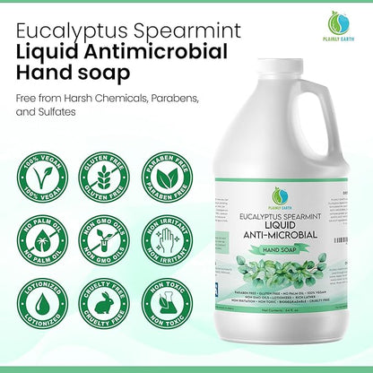 AntiMicrobial Hand Soap 64 oz - Eucalyptus Spearmint Gentle Liquid Hand Soap Refill Antibacterial - Moisturizing, Long Lasting Freshness & Safe for Skin