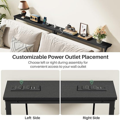 Kitstorack 2-Pack Black Narrow Console Table Behind Couch, Adjustable Height (25"-33") & 2 Power Outlets, Skinny Entryway Sofa Table 5.9" Deep x 79" Long, Split Design for Separate Use