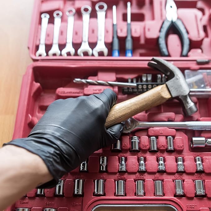 GLOVEWORKS Black Nitrile Gloves Disposable Latex Free, 5 Mil Industrial, For Mechanic, Cleaning, Cooking, Kitchen, Food Grade