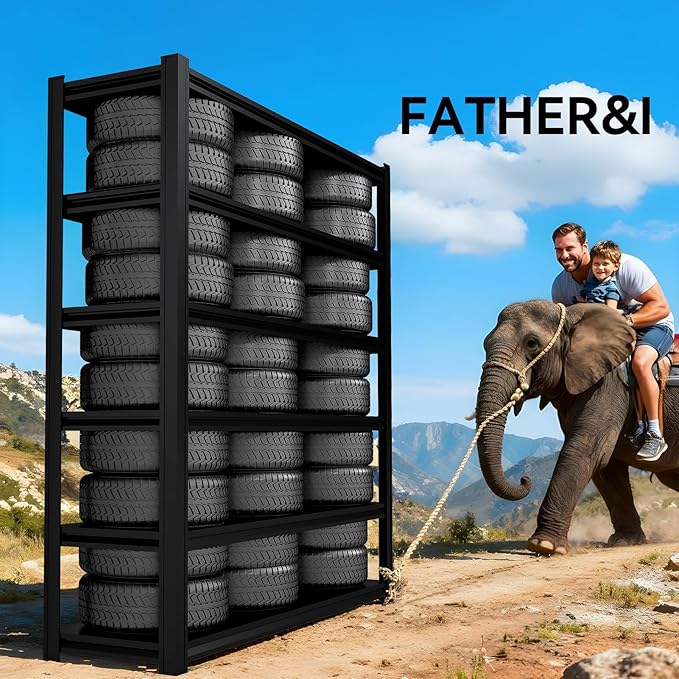 Extra Large/Big 55.12" Father&I Industrial 6-Shelf-Rack Utility Tall Heavy-Dudy Garage/Warehouse Shelving Metal/Steel Storage Shelves Unit/System Adjustable for Bin/Shed, 84"*55.12* 24", Black