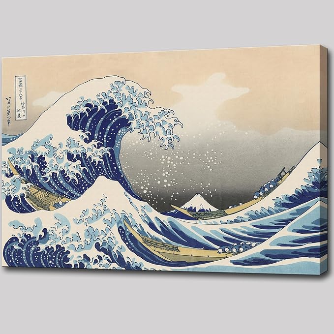 OKEXCKK The Great Wave off Kanagawa by Katsushika Hoki Wall Art Decor, Classic Painting Abstract Seascape Canvas Print Pictures, Modern Japanese Artwork for Bedroom Living Room Decoration - 32"x48"