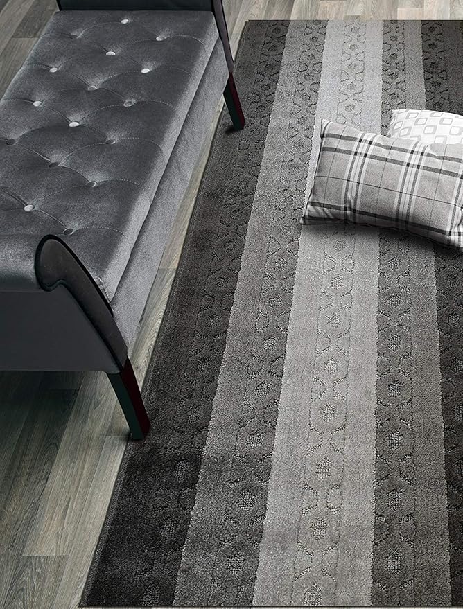 Custom Cut Hallway Runner Rug, Slip Resistant, 31 Inch Wide X Your Choice of Length, Linked Chain Anthracite, 31 Inch X 16 feet
