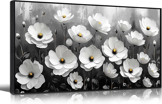 Black and White Flower Canvas Wall Art With Black Wood Frames Large Modern Canvas Prints Framed Wall Art for Living Room Bedroom Home Office Size 20x40