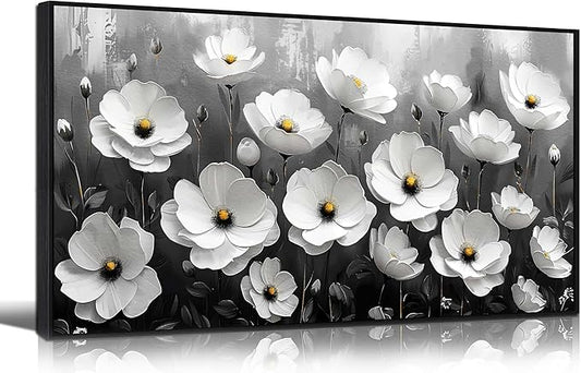 Black and White Flower Canvas Wall Art With Black Wood Frames Large Modern Canvas Prints Framed Wall Art for Living Room Bedroom Home Office Size 20x40