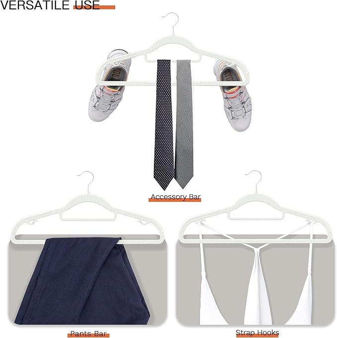 60 Pack Heavy Duty Non-Slip Plastic Hangers - Slim Space Saving w/ 360° Hook for Wet/Dry Clothes, Retail Store Display & Home Organization - White