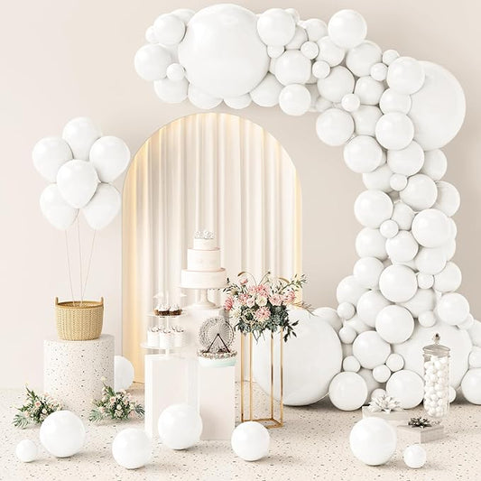 154pcs White Balloons Different Sizes 5/10/12/18 Inch Balloon Garland Kit,White Balloons for Balloon arch Birthday Weddings Anniversary Graduation Party Decorations