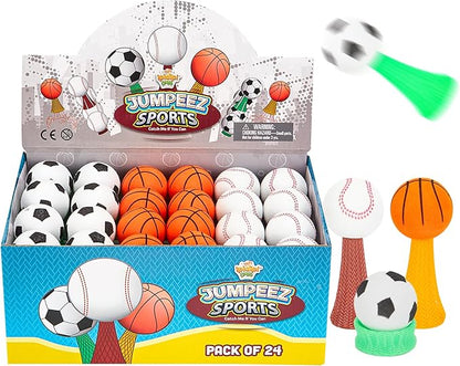 IPIDIPI TOYS Jumpeez Sport Ball Rocket Poppers – 24-Pack Jumping Spring Launcher Toys – Ideal Stocking Stuffers for Kids, Birthday Party Favors, Goodie Bag School Prizes for Boys & Girls