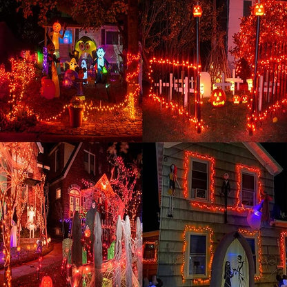 YIQU Orange 82FT 200 LED Extendable Halloween Lights for Outdoor/Indoor, 8 Lighting Modes Plug in String Lights for Halloween Decorations Bedroom Party Decor Room Garden Patio Tree (Orange)