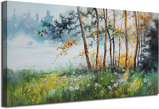 Ardemy Nature Canvas Wall Art Green Forest Pictures Wall Decor Living Room Landscape Tree Textured Paintings Artwork Bedroom Dining Room Kitchen Home Office, 40"x20"