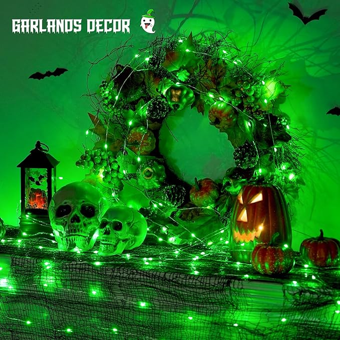 JMEXSUSS 2 Pack Green Fairy Lights Battery Operated, Total 400 LED 132ft Twinkle String Lights with Remote, 8 Modes Halloween Lights for Tree Fireplace Bedroom Indoor Outdoor Xmas Halloween Decor