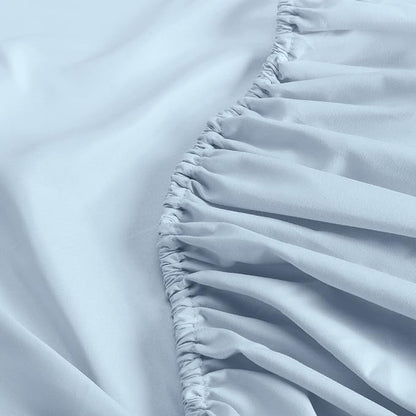 Serta Simply Clean Super Soft Hypoallergenic Stain Resistant Deep Pocket 4 Pieces Solid Bed Sheet Set, Queen, Light Blue