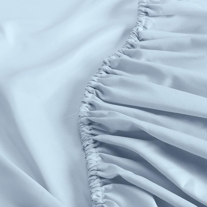 Serta Simply Clean Super Soft Hypoallergenic Stain Resistant Deep Pocket 3 Pieces Solid Bed Sheet Set, Twin, Light Blue