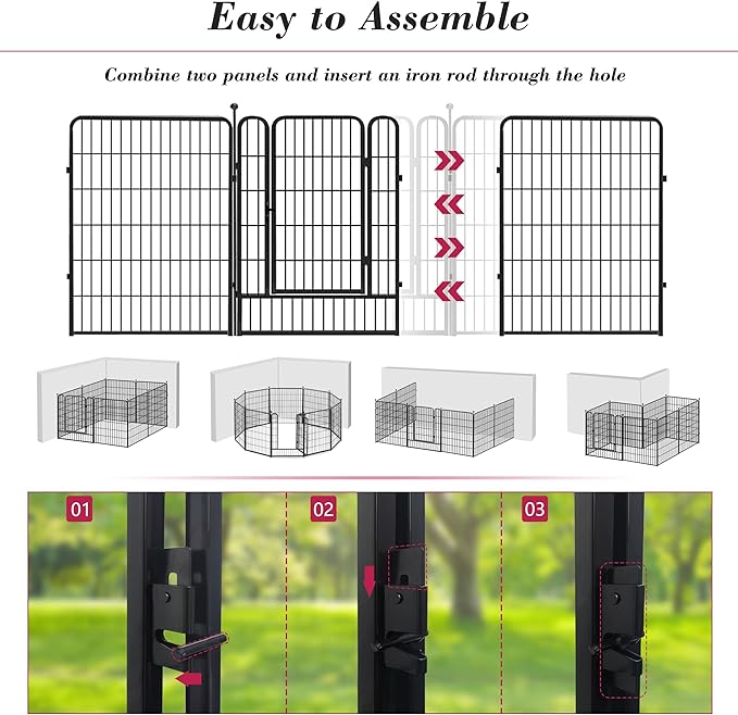 Dog Playpen 40 inch 30 Panels Indoor Outdoor Dog Pen for Large/Medium/Small Dogs Heavy Duty Metal Dog Fence Outdoor for Yard, Puppy Playpen with Door Portable Pet Fence for RV Camping Yard