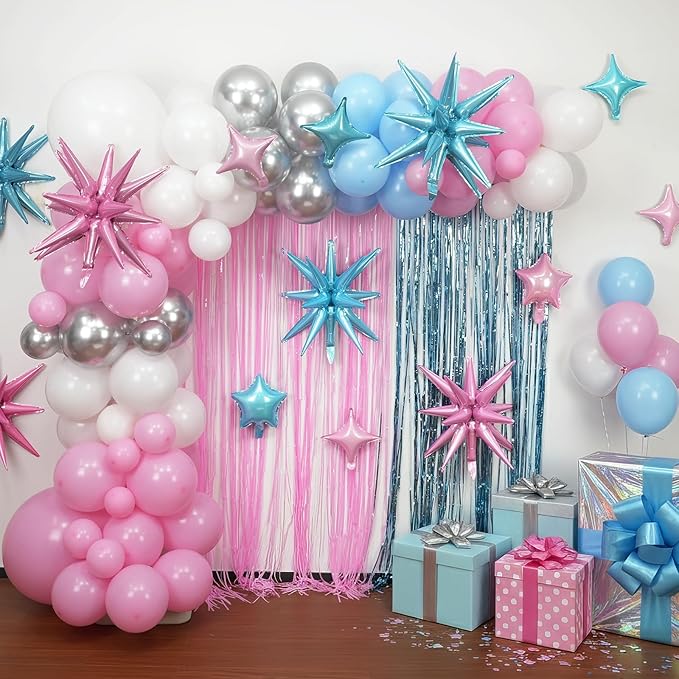 Pink Blue Star Balloon,16Pcs Star Foil Balloons Set with 22Inch Explosion Spike Cone Balloons and 10Inch Quadrangle Helium Balloon for Birthday Wedding Baby Shower Party Decorations