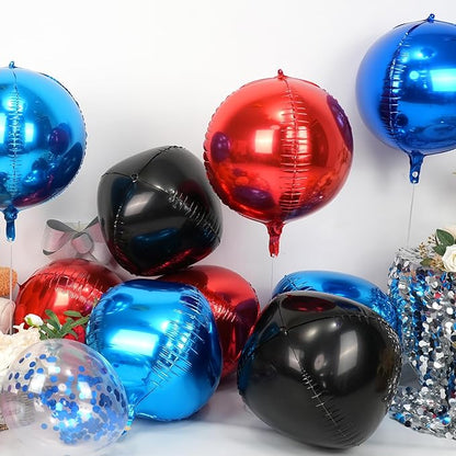 Red Blue Black Round Foil Balloons 9 pcs,Metallic Giant 4D Round Balloons 22 Inch for Birthday Baby Shower Kids Boys Party Decorations