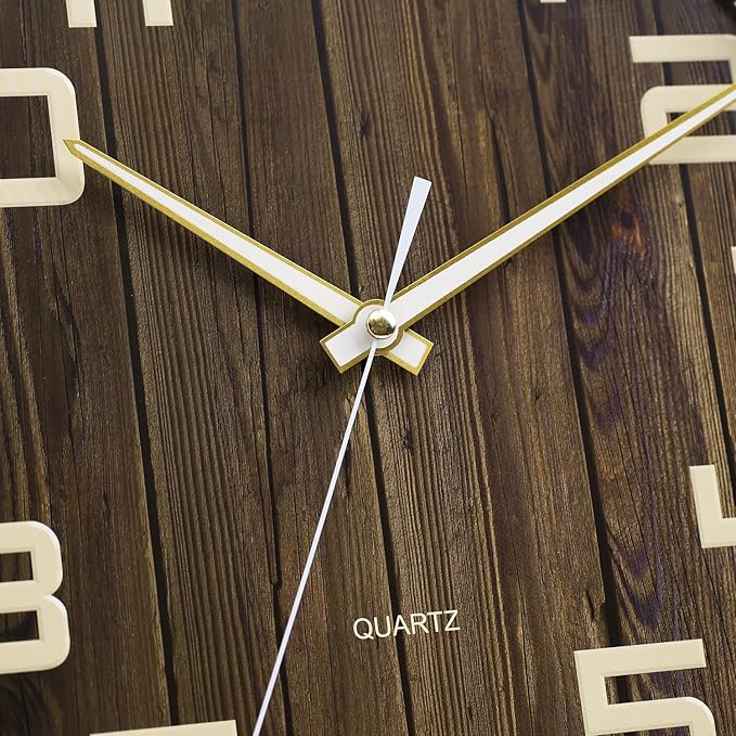 NUOVO 14Inch Wall Clock Dark Brown Number Quartz Large Decorative Silent Wall Clock Countryside Decorative Quiet Clock for Kitchen Home Office