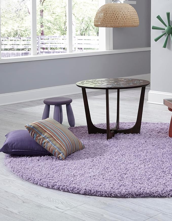 Unique Loom Solid Shag Collection Area Rug (5' 3" Round, Lilac)